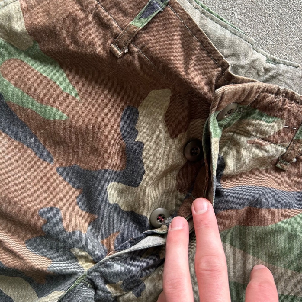 Vintage 80s US Army Cargo Pants Size 30x30 Brown Green Woodland Camo Trousers - Picture 6 of 11